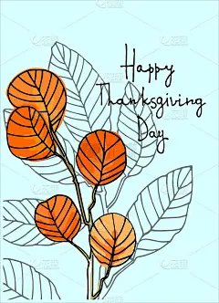 感恩节矢量贺卡。手工刻字装饰手绘榆树和榛子
