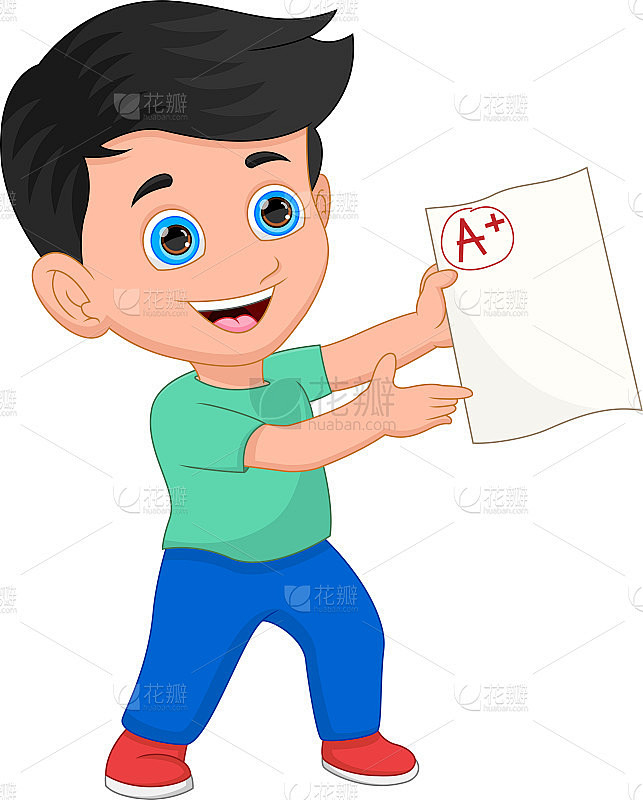 男孩卡通显示A +等级
