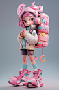 AI数字艺术3D可爱女孩人物模型-众图网