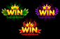 Golden win. versions isolated logo win with colored precious gems for developing 2d games.