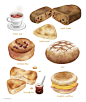 水果点心小蛋糕奶油面包甜甜圈元素美食插画