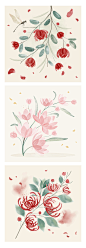 国风花卉插画水彩花朵素材插图AI矢量