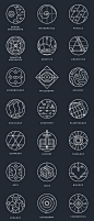 Collection of conceptual marks, representing different scientific areas.Available for purchase in outline and colored variations.: