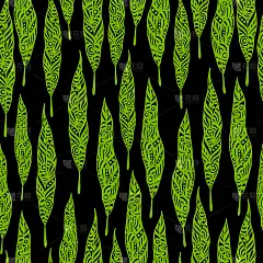 无缝图案与绿色长观赏叶在黑色的背景
