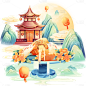 中秋节通用国风兔子场景原创贴纸