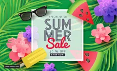 夏日元素促销矢量海报Summer sale background layout for banner 设计模板 