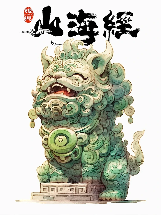 『狻猊』青狮(萌版)，文殊菩萨的坐骑-花瓣网
