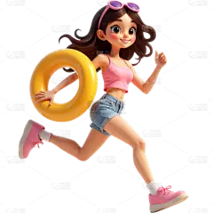 夏天软3D风夏日人物戏水泳圈冲浪元素