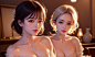 General 1920x1152 Ai Dongdong AI art Asian women necklace cleavage jewelry short hair looking at viewer