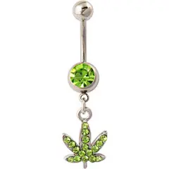 Marijuana Rhinestone Belly Button Ring