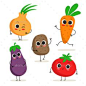 Vegetable Characters by zhevasylieva Cute set of 5 vegetable charaters: onion, eggplant, potato, carrot and tomato.100 Vector. Cartoon style, isolated on white. ZIP