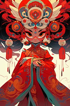 AI数字艺术国潮京剧戏曲女孩插画-众图网