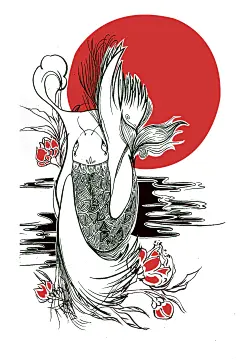 山海經-蠃魚：又西二百六十里，曰邽山。濛水出焉，南流注于洋水，其中多黃貝，蠃魚，魚身而鳥翼，音如鴛鴦，見則其邑大水。