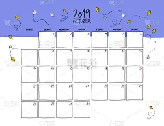 十月,乱画,2019,墙,日历,高雅,可爱的,计划书,月,信函