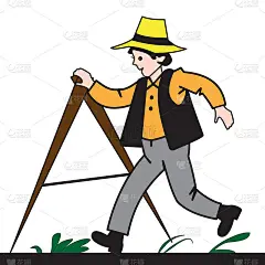 卡通男孩测量土地