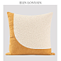 ELIN LONYAIN现代简约黄色麂皮绒米色肌理拼接靠垫抱枕样板房方枕