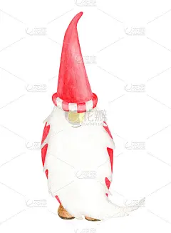 水彩圣诞侏儒与礼品袋。手绘新年插图。北欧民间传说人物孤立在白色背景上。矮人圣诞老人为新年贺卡，圣诞装