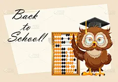 可爱的聪明的猫头鹰。有趣的猫头鹰，回到学校的概念