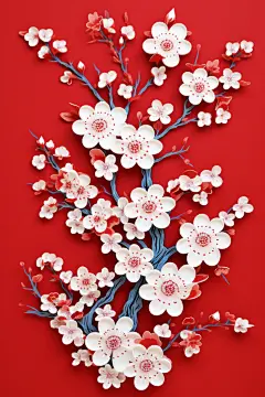 红色手工艺剪纸梅花元素图片