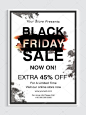 Black Friday Sale Poster, Sale Banner, Sale Flyer, 45% Off, Limited Time Only, Vector illustration.