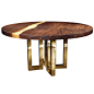 "Il Pezzo 6 Round Table" Contemporary Design Solid Wood Table with Gold Base For Sale at 1stdibs