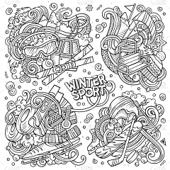 草图矢量手绘涂鸦冬季运动组合卡通套