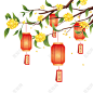 中秋节猜灯谜桂花树红色灯笼卡通png素材下载 - 觅知网