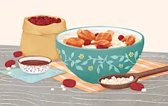 秋冬季美食养生粥红枣薏米排骨汤饮食店手绘插画海报 - 冬菇 - 原创作品 - 视觉中国(爱视觉)