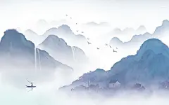 古风山水风景插画海报背景古风山水插画古风中国风唯美山水风景