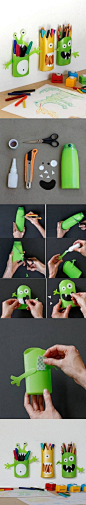 DIY Shampoo Bottle Monster Pencil Holder. Love this idea!