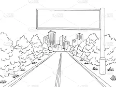 草图,绘画插图,布告栏,矢量,街道,路,地形,黑色,插画,伦敦白城