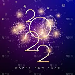 2022年新年快乐。新年旗帜与金色数字烟花和彩色背景。为旗帜或海报的贺卡文字设计。向量
