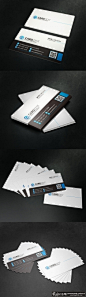 经典蓝黑色科技企业名片设计 创意黑白色名片设计 整洁的版式简约风格二维码名片设计