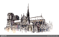 世界著名古迹水彩插画法国巴黎圣母院高清图片