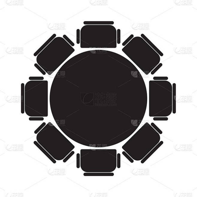 圆形桌椅图标-矢量插图