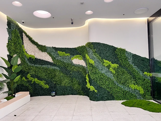 绿植墙面，打造美容院意境感背景墙