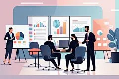 科技金融扁平风商务办公场景插画