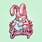 复活节粉红兔子和彩蛋插画矢量图