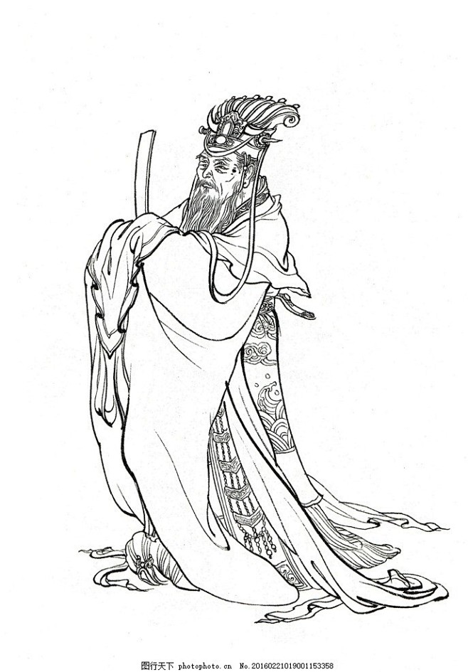 西游记人物白描神仙神话人物文曲星西游记白描李云中