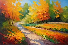 秋季绘画公园油画插画图片