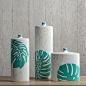 简约创意花瓶 北欧现代龟背竹细口花器陶瓷摆件装饰罐绿色叶子-善木良品