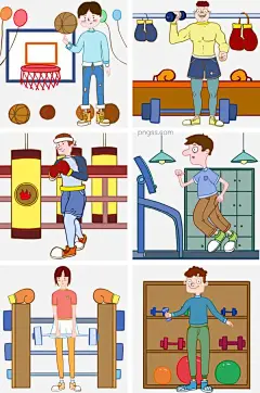 运动健身套图插画图片大小2000x3020px 图片尺寸23.05 MB 来自PNG搜索网 pngss.com 免费免扣png素材下载！打拳击的女孩#健身#健身插画#健身的女孩#举重#卡通插画#卡通手绘#强健#强体#体魄#哑铃#运动插画#
