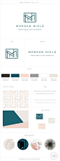Minimalist + modern geometric logo design for morgannield.com by SaltedInk. Blush pink, mood blue, and neutrals