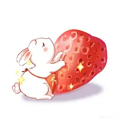 红色可爱春节新年兔子抱着草莓水果幸福美满