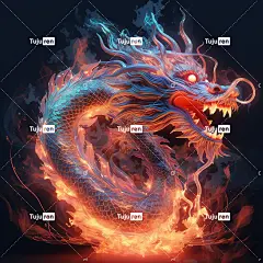 中国龙，溶解和消失在粒子中，半透明荧光，发光粒子，光学耀斑，