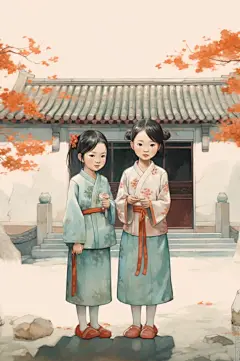 AI数字艺术中国风儿童水墨插画-众图网