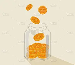 钱罐。在罐子里保存一美元硬币。省钱的概念。矢量插图在平面风格
