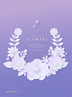 白色花卉手工剪纸立体剪纸花卉海报