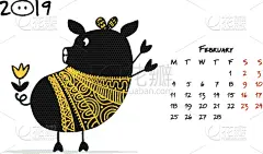 可爱的,猪,2019,图标,华丽的,月,动物,品牌名称,剪影,绘制