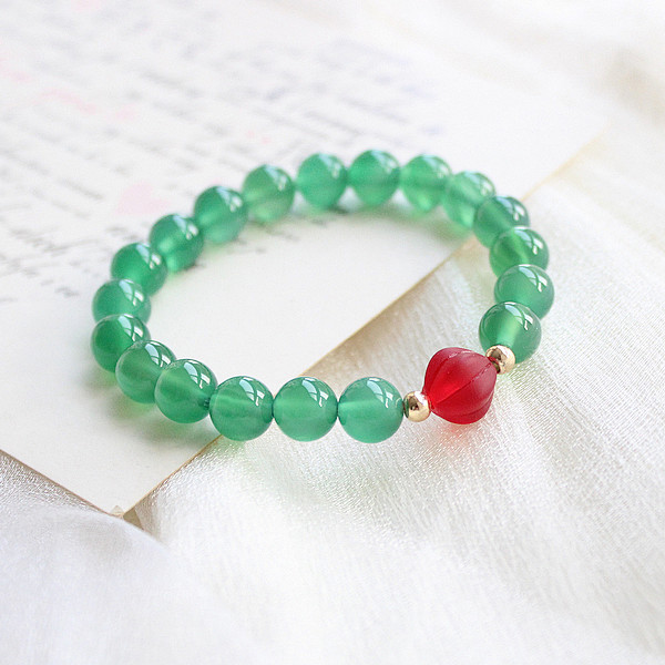 【石头的日记】一点红 天然绿玛瑙 琉璃珠...